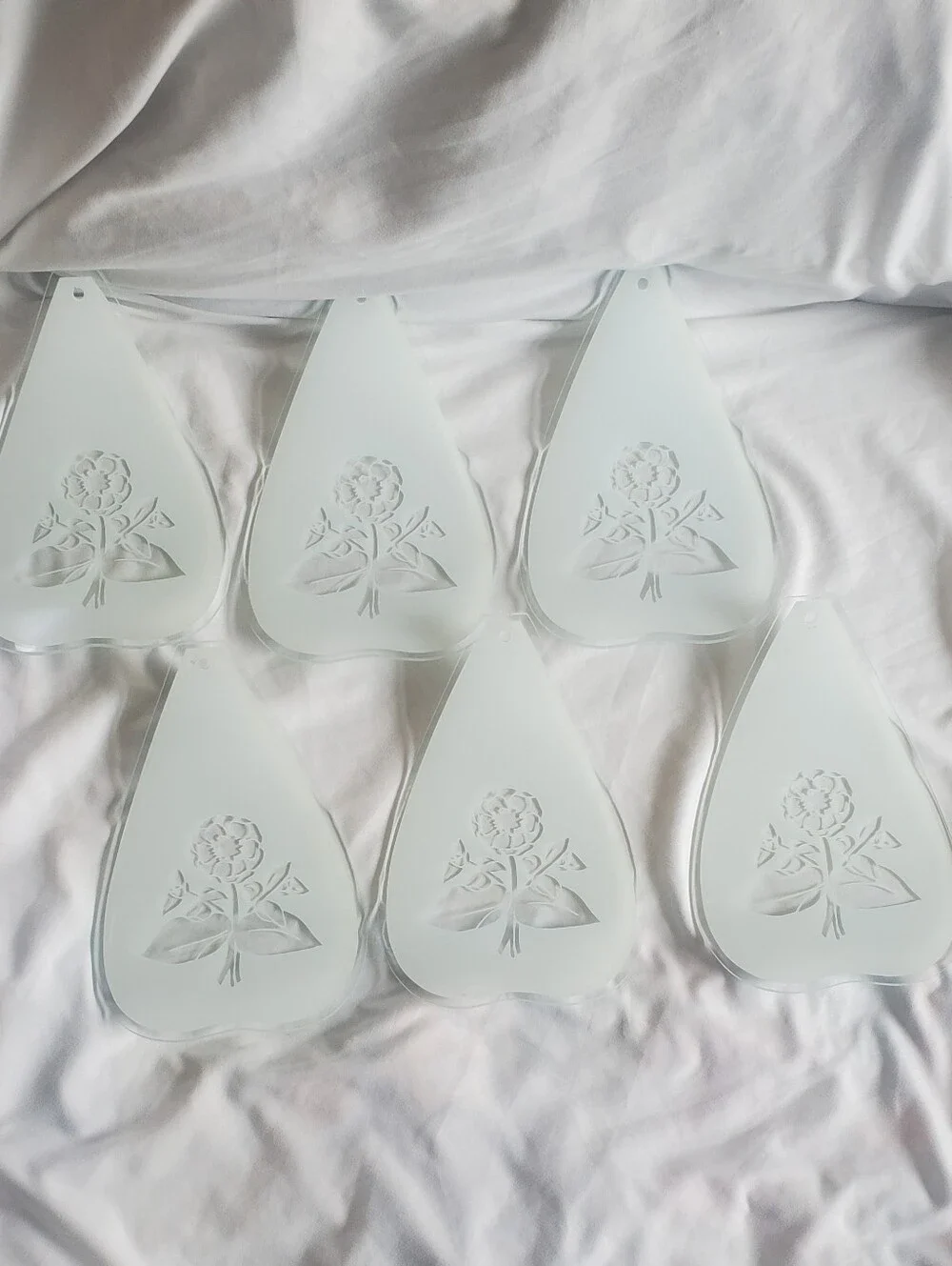 Frosted Glass Floral Vtg Lampshade  Replacement Panels Rose Sunflower, Set Of 6